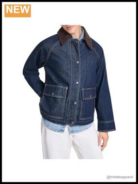 Cropped Cotton Barn Jacket with Corduroy Collar